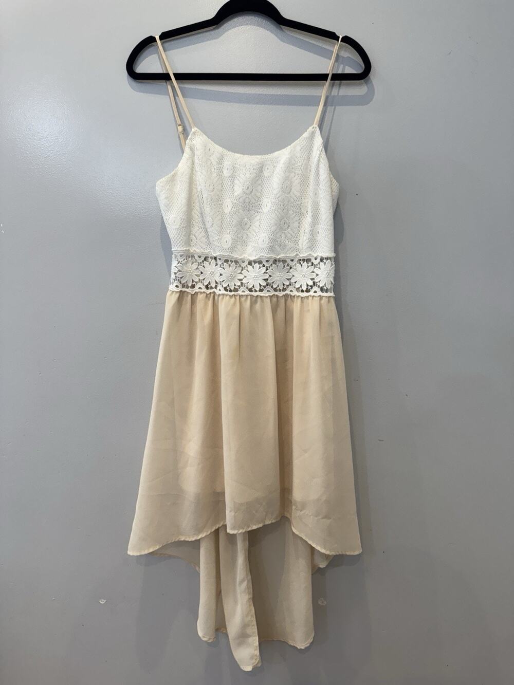 Rhapsody Women’s XL Ivory Cream Lace Hi-Low Boho Sundress Spaghetti Strap
